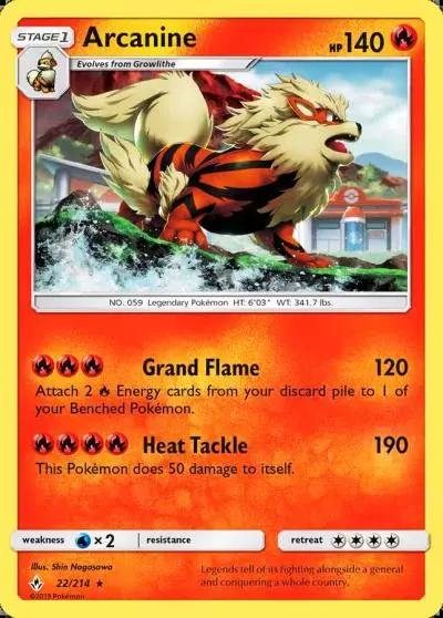 Arcanine 22/214 Unbroken Bonds Pokemon card