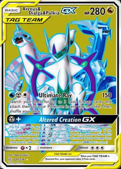 Arceus & Dialga & Palkia-GX 220/236 Cosmic Eclipse Pokemon card