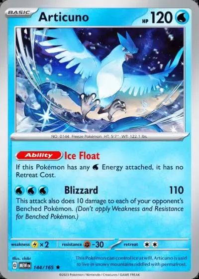 Articuno 144/165 151 Pokemon card