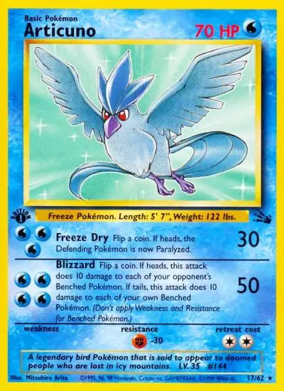 Articuno 17/62 Fossil Pokemon card