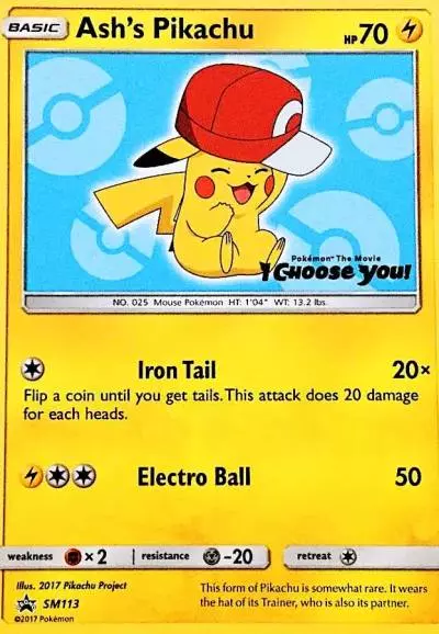 Ash's Pikachu SM113/248 SM Black Star Promos Pokemon card