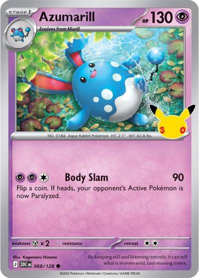 Azumarill 68/128 30th Celebration Pokemon card