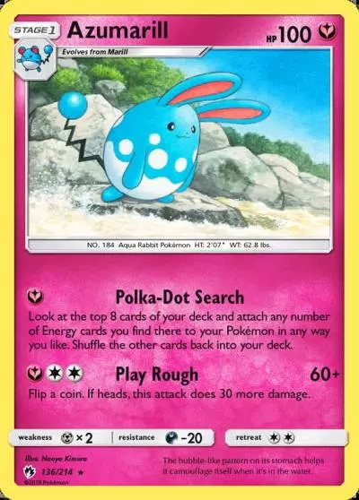 Azumarill 136/214 Lost Thunder Pokemon card