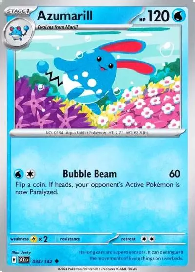Azumarill 34/142 Stellar Crown Pokemon card