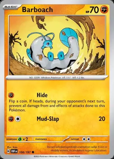 Barboach 108/197 Obsidian Flames Pokemon card