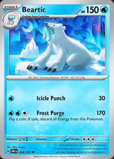 Beartic 54/197 Obsidian Flames Pokemon card