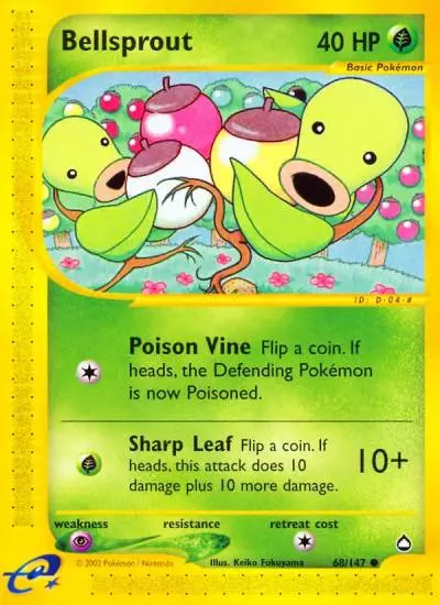 Bellsprout 68/147 Aquapolis Pokemon card