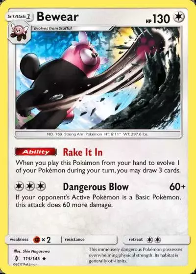 Bewear 113/145 Guardians Rising Pokemon card