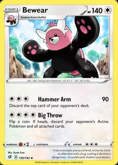 Bewear 150/192 Rebel Clash Pokemon card