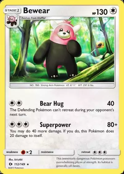 Bewear 112/149 Sun & Moon Pokemon card