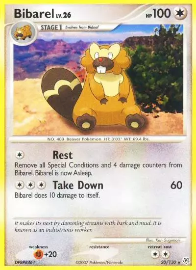 Bibarel 20/130 Diamond & Pearl Pokemon card