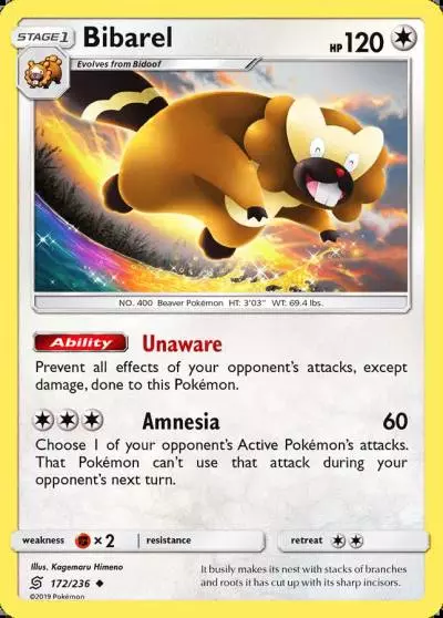 Bibarel 172/236 Unified Minds Pokemon card