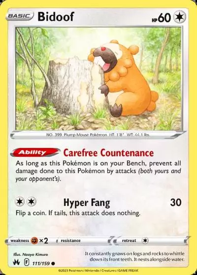 Bidoof 111/159 Crown Zenith Pokemon card