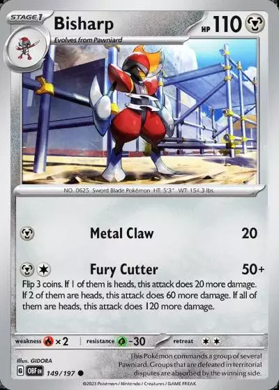 Bisharp 149/197 Obsidian Flames Pokemon card