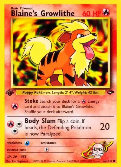 Blaine's Growlithe 62/132 Gym Challenge Pokemon card