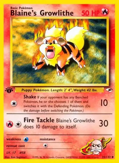 Blaine's Growlithe 35/132 Gym Heroes Pokemon card