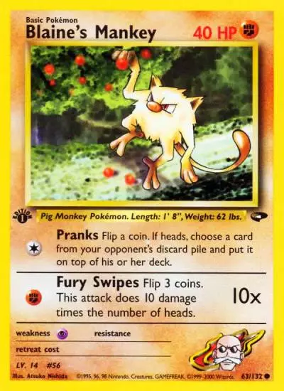 Blaine's Mankey 63/132 Gym Challenge Pokemon card