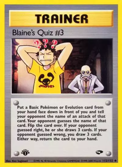 Blaine's Quiz #3 112/132 Gym Challenge Pokemon card