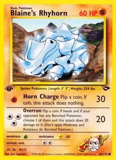 Blaine's Rhyhorn 65/132 Gym Challenge Pokemon card