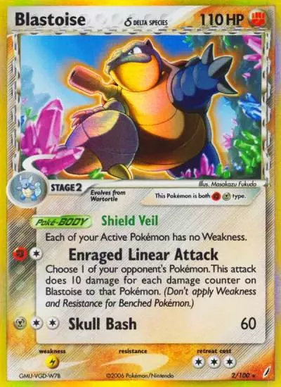Blastoise δ 2/100 Crystal Guardians Pokemon card