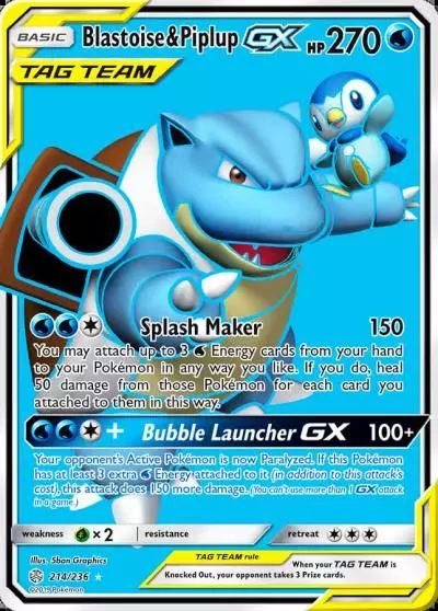 Blastoise & Piplup-GX 214/236 Cosmic Eclipse Pokemon card