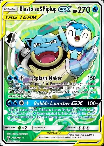 Blastoise & Piplup-GX 215/236 Cosmic Eclipse Pokemon card