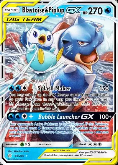 Blastoise & Piplup-GX 38/236 Cosmic Eclipse Pokemon card