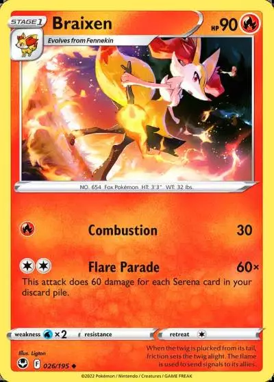 Braixen 26/195 Silver Tempest Pokemon card