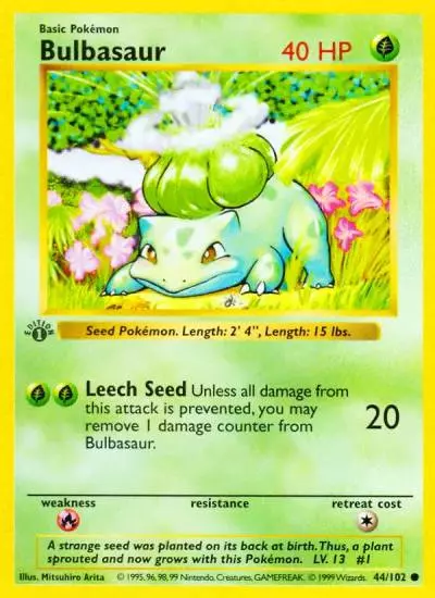 Bulbasaur 44/102 Base Pokemon card