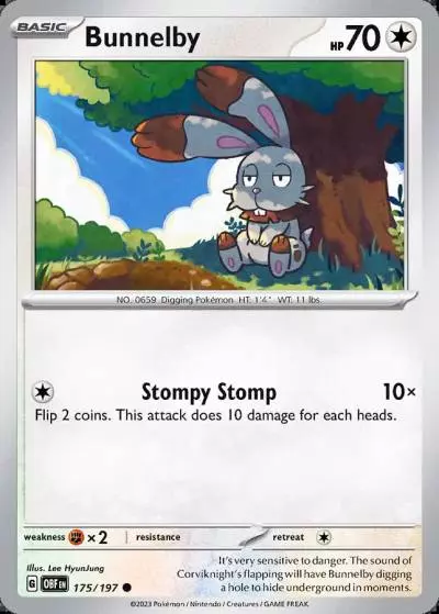 Bunnelby 175/197 Obsidian Flames Pokemon card