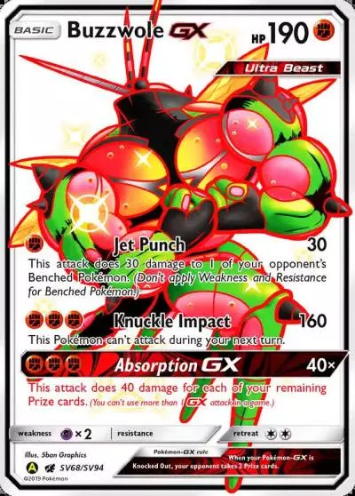Buzzwole-GX SV68/94 Hidden Fates Shiny Vault Pokemon card
