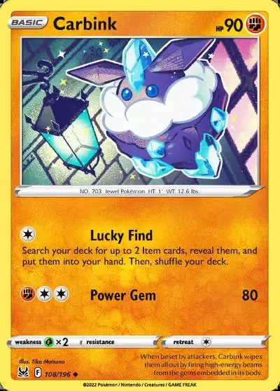 Carbink 108/196 Lost Origin Pokemon card