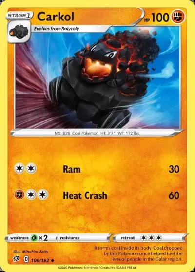 Carkol 106/192 Rebel Clash Pokemon card
