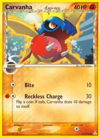 Carvanha δ 61/110 Holon Phantoms Pokemon card