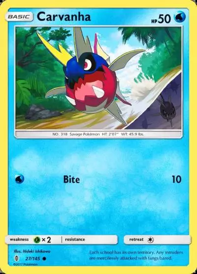 Carvanha 27/145 Guardians Rising Pokemon card