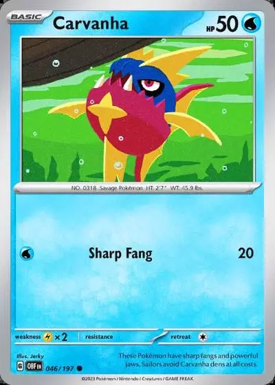 Carvanha 46/197 Obsidian Flames Pokemon card