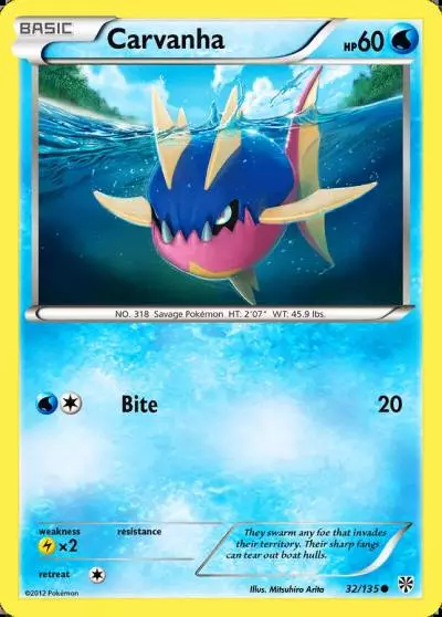 Carvanha 32/135 Plasma Storm Pokemon card