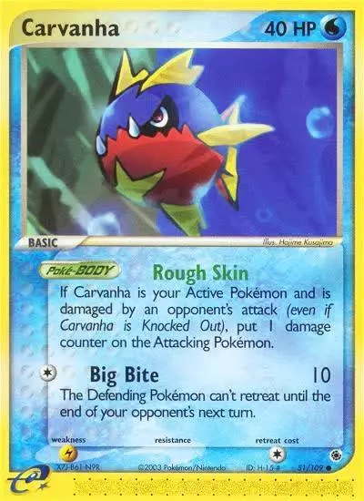 Carvanha 51/109 Ruby & Sapphire Pokemon card