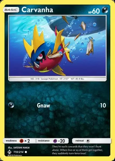 Carvanha 110/214 Unbroken Bonds Pokemon card