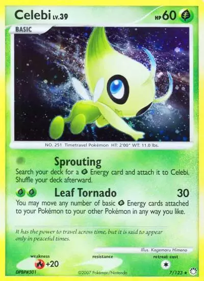 Celebi 7/123 Mysterious Treasures Pokemon card