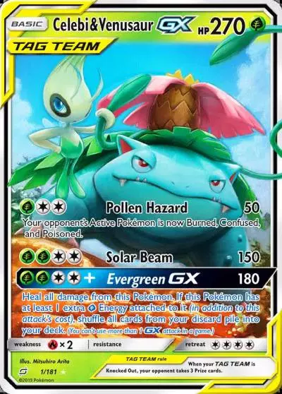Celebi & Venusaur-GX 1/181 Team Up Pokemon card