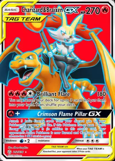 Charizard & Braixen-GX 212/236 Cosmic Eclipse Pokemon card