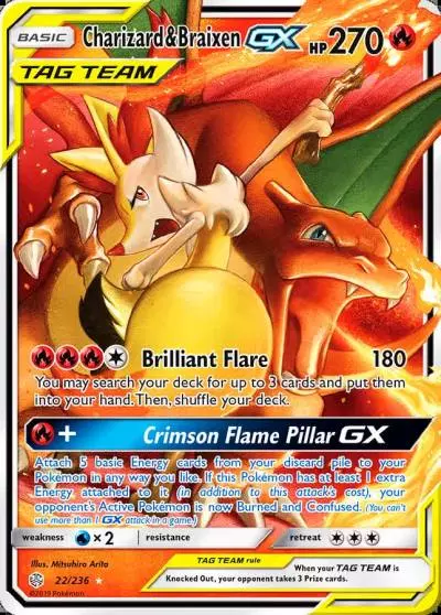 Charizard & Braixen-GX 22/236 Cosmic Eclipse Pokemon card