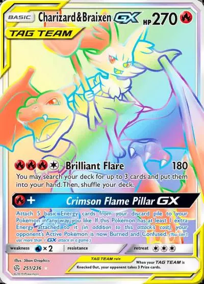 Charizard & Braixen-GX 251/236 Cosmic Eclipse Pokemon card