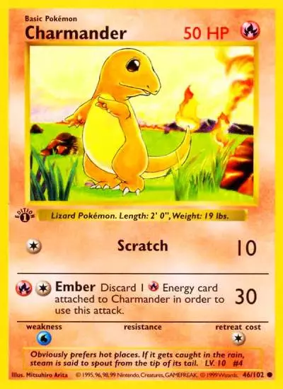 Charmander 46/102 Base Pokemon card