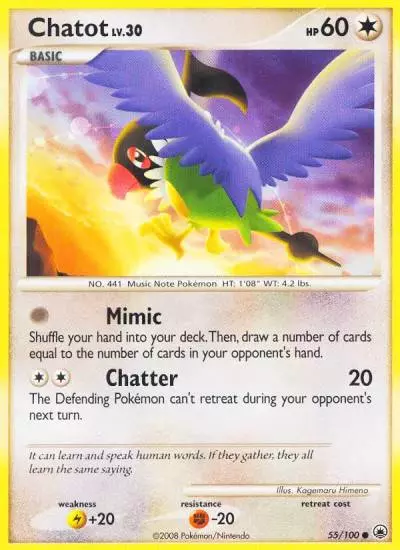 Chatot 55/100 Majestic Dawn Pokemon card