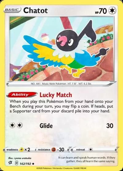Chatot 142/192 Rebel Clash Pokemon card