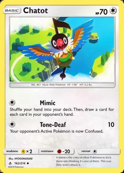 Chatot 162/214 Unbroken Bonds Pokemon card