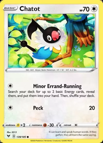 Chatot 139/185 Vivid Voltage Pokemon card