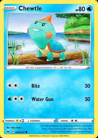 Chewtle 60/202 Sword & Shield Pokemon card